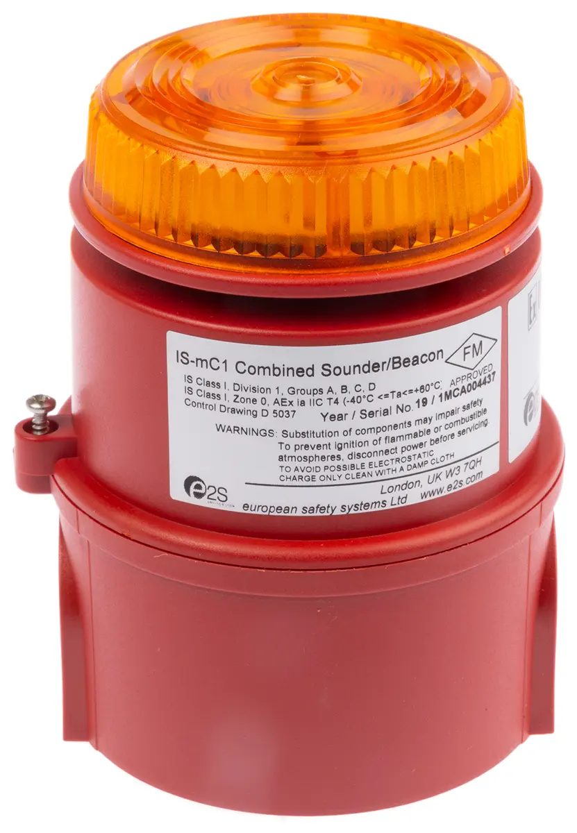 Produktfoto 1 von e2s IS-MC1 LED Blink-Licht Alarm-Leuchtmelder Orange / 100dB, 16 → 28 Vdc