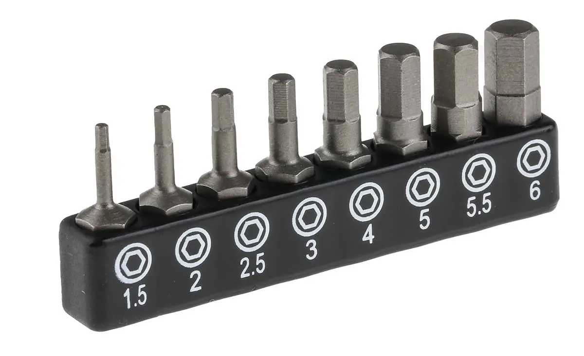Produktfoto 1 von RS PRO Sechskant Sechskant Treiberbit CrMo-Stahl Hex 1.5, Hex 2, Hex 2.5, Hex 3, Hex 4, Hex 5, Hex 5.5, Hex 6, Länge 25