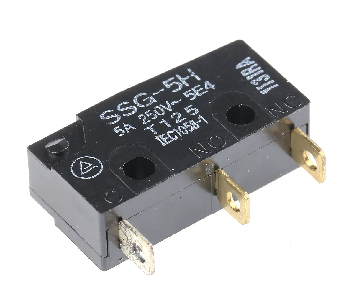 Produktfoto 1 von Omron Subminiatur-Mikroschalter Stiftstößel-Betätiger Lot, 1-poliger Umschalter, 250 V ac, 30 V dc, 5A IP40 1.5N -25 °C