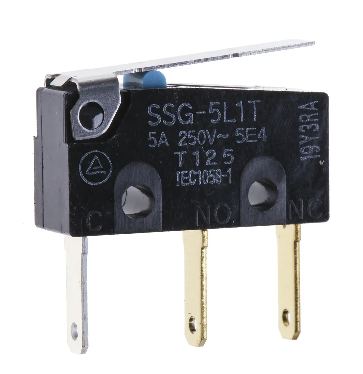 Produktfoto 1 von Omron Subminiatur-Mikroschalter Scharnierhebel-Betätiger Stecker, 1-poliger Umschalter, 125 V ac, 5A IP40 0.6N -25 °C -