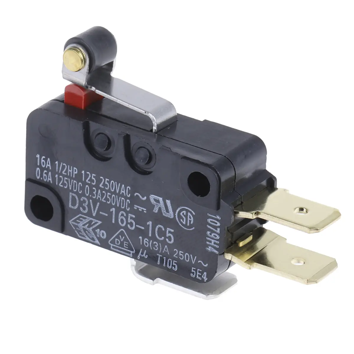 Produktfoto 1 von Omron Mikroschalter Kurzer Rollenhebel-Betätiger Stecker, 1-poliger Umschalter, 250 V ac, 250 V dc, 16A IP40 -25 °C -