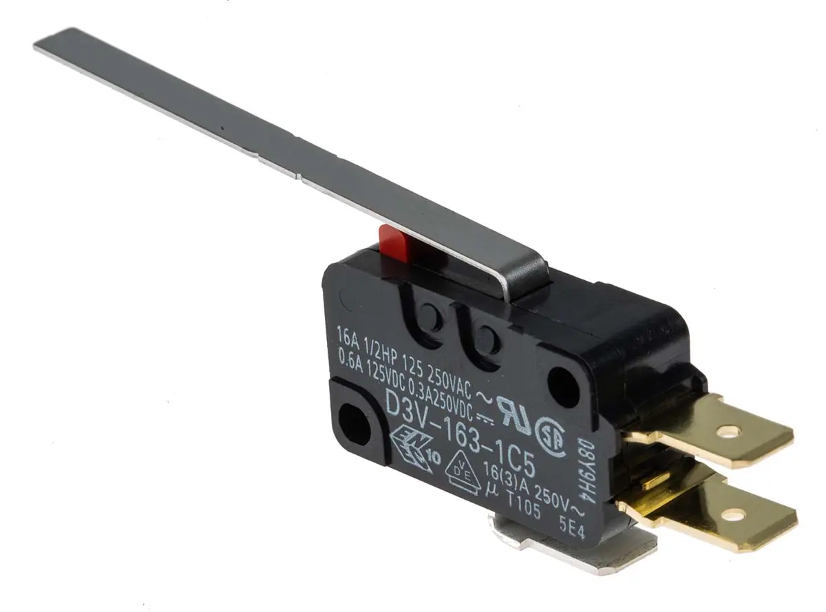Produktfoto 1 von Omron Mikroschalter Scharnierhebel lang-Betätiger Stecker, 1-poliger Umschalter, 250 V ac, 16A IP40 -25 °C - 105 °C