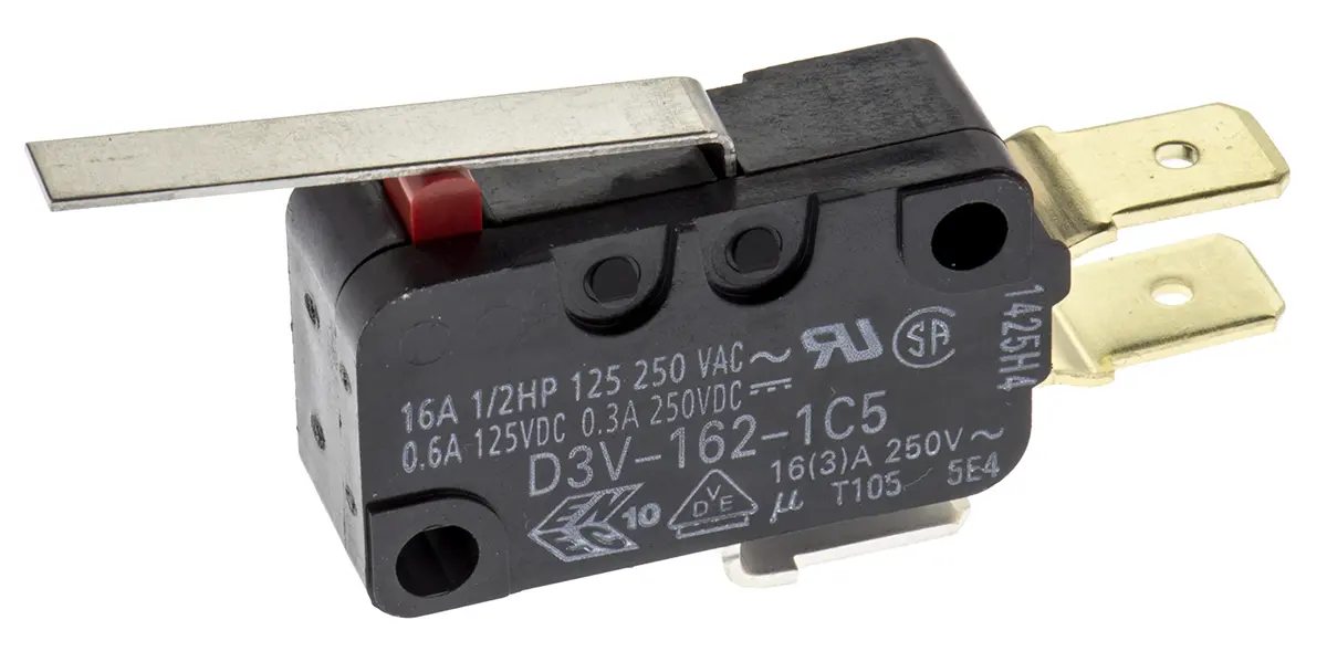 Produktfoto 1 von Omron Mikroschalter Scharnierhebel-Betätiger Stecker, 1-poliger Umschalter, 250 V ac, 16A IP40 -25 °C - 105 °C