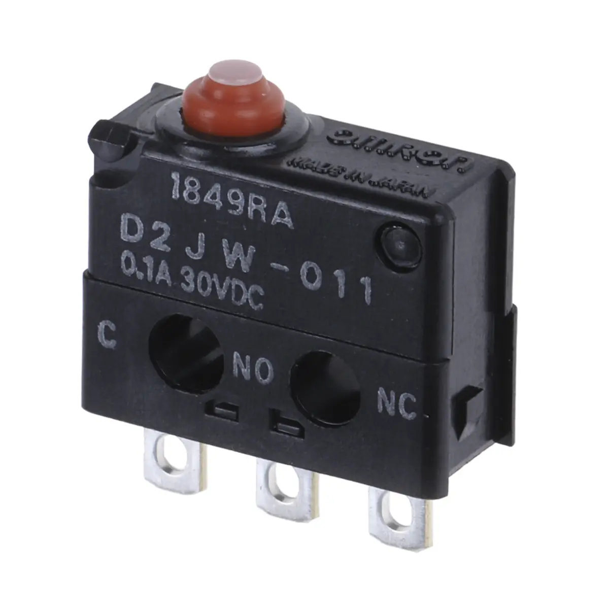 Produktfoto 1 von Omron Mikroschalter Stiftstößel-Betätiger Lot, 1-poliger Umschalter, 30 V dc, 0.1A IP67 2.45N -40 °C - 85 °C