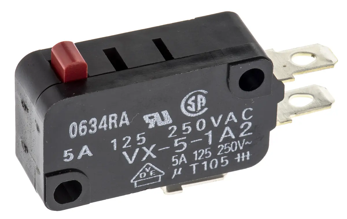 Produktfoto 1 von Omron Mikroschalter Stiftstößel-Betätiger Lot, 1-poliger Umschalter, 30 V dc, 5A IP40 0.25N -25 °C - 80 °C
