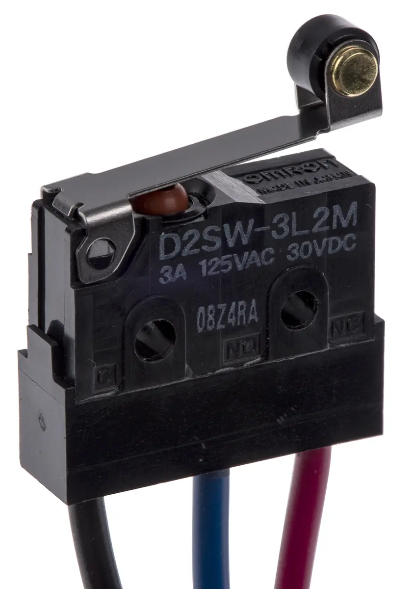 Produktfoto 1 von Omron Schalter Scharnierrollenhebel-Betätiger Vorverdrahtet, 1-poliger Umschalter, 250 V ac, 30 V dc, 3A IP67 0.59N -40