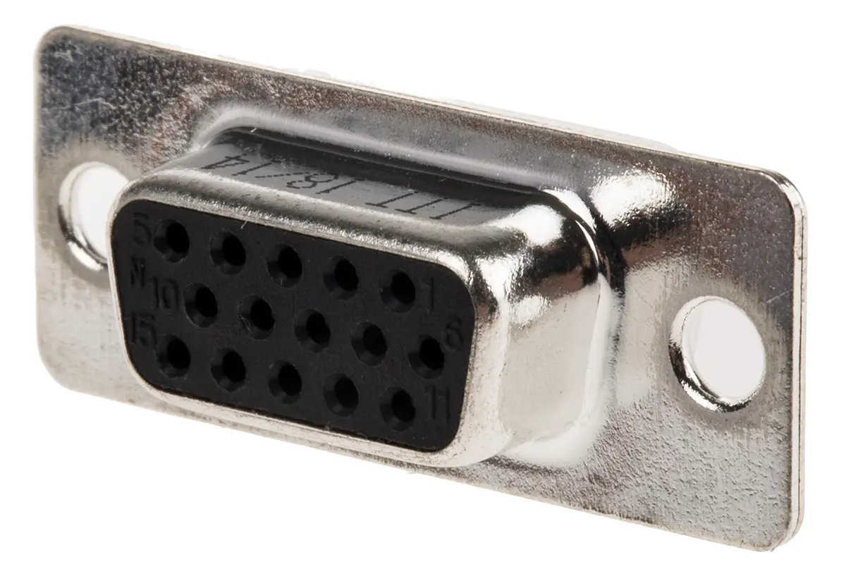 Produktfoto 1 von ITT Cannon ZDUA D-Sub-Steckverbinder E Gerade, 15-polig 2.29 mm Raster, Panel Buchse, mit Kunststoffhalterung mit #4-40