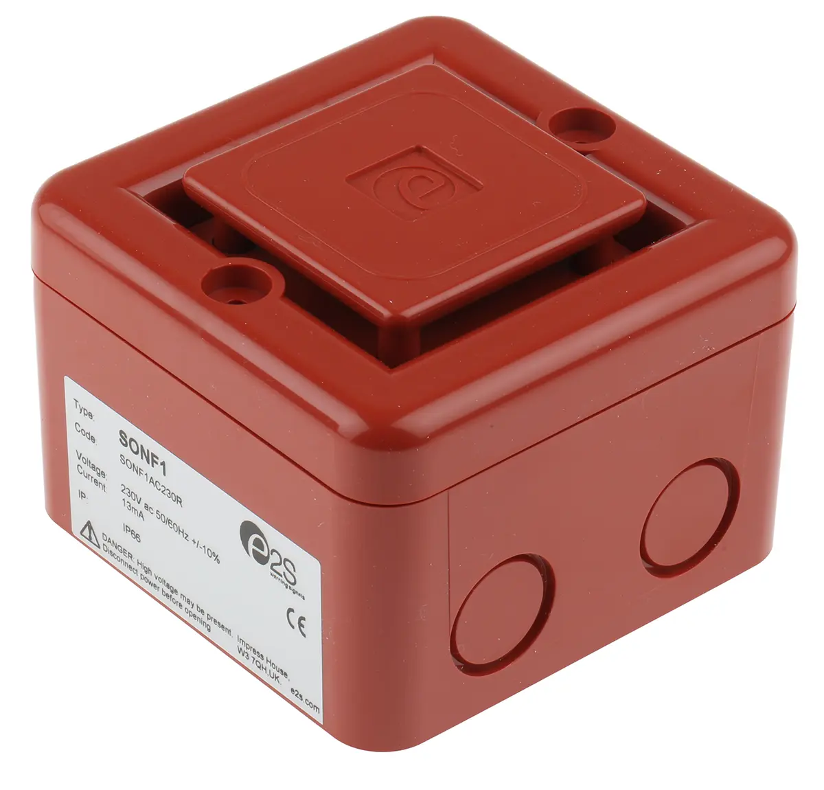 Produktfoto 1 von e2s SONF1  Elektronischer Signalgeber IP66 230 V ac 10-Ton 100dB Rot