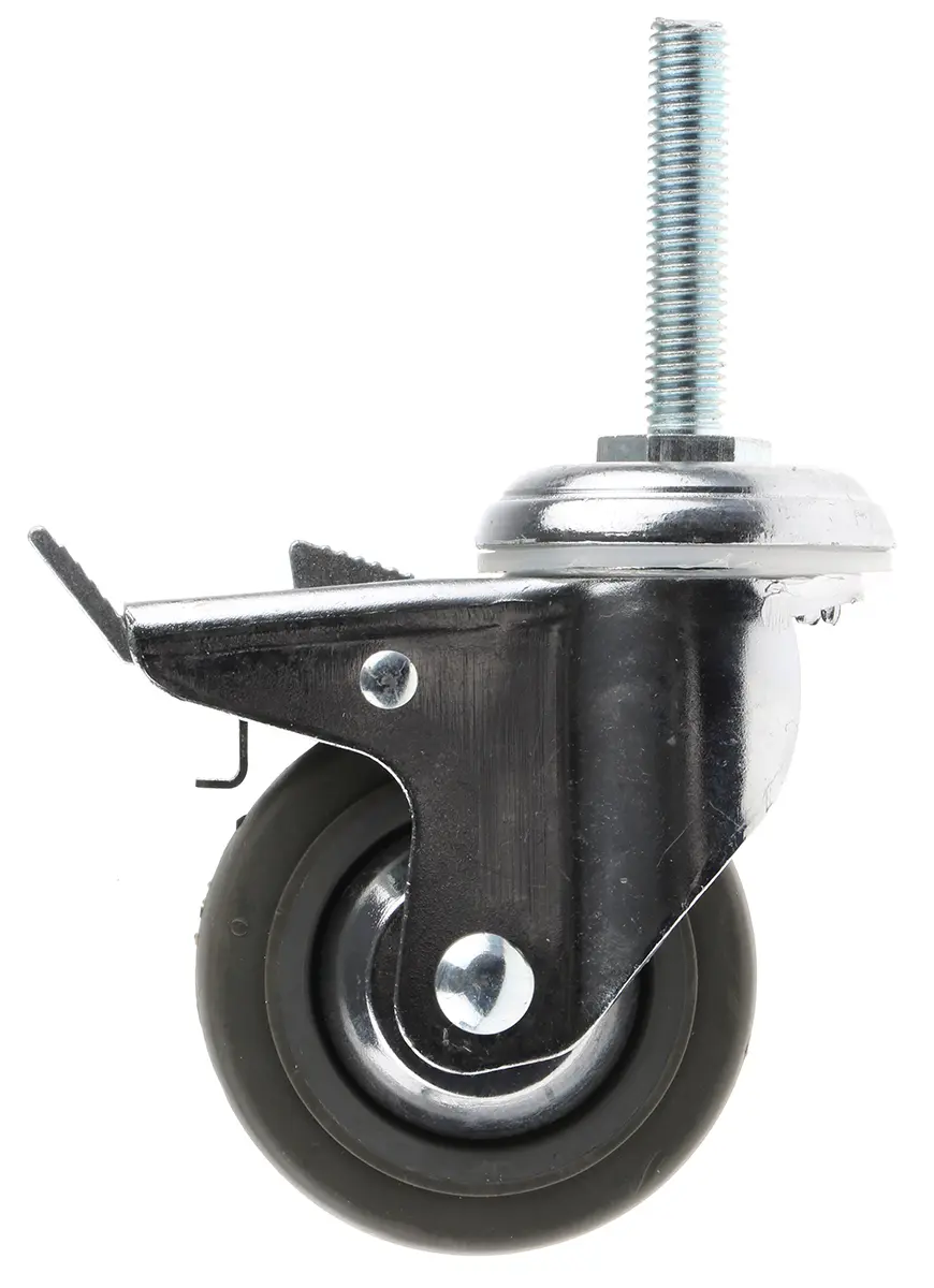 Produktfoto 1 von Guitel Hervieu Gebremst, schwenkbar Lenkrolle, Rad ø 80mm, 70kg, Ges H. 110mm, Rad B. 25mm, Gewindebolzen,