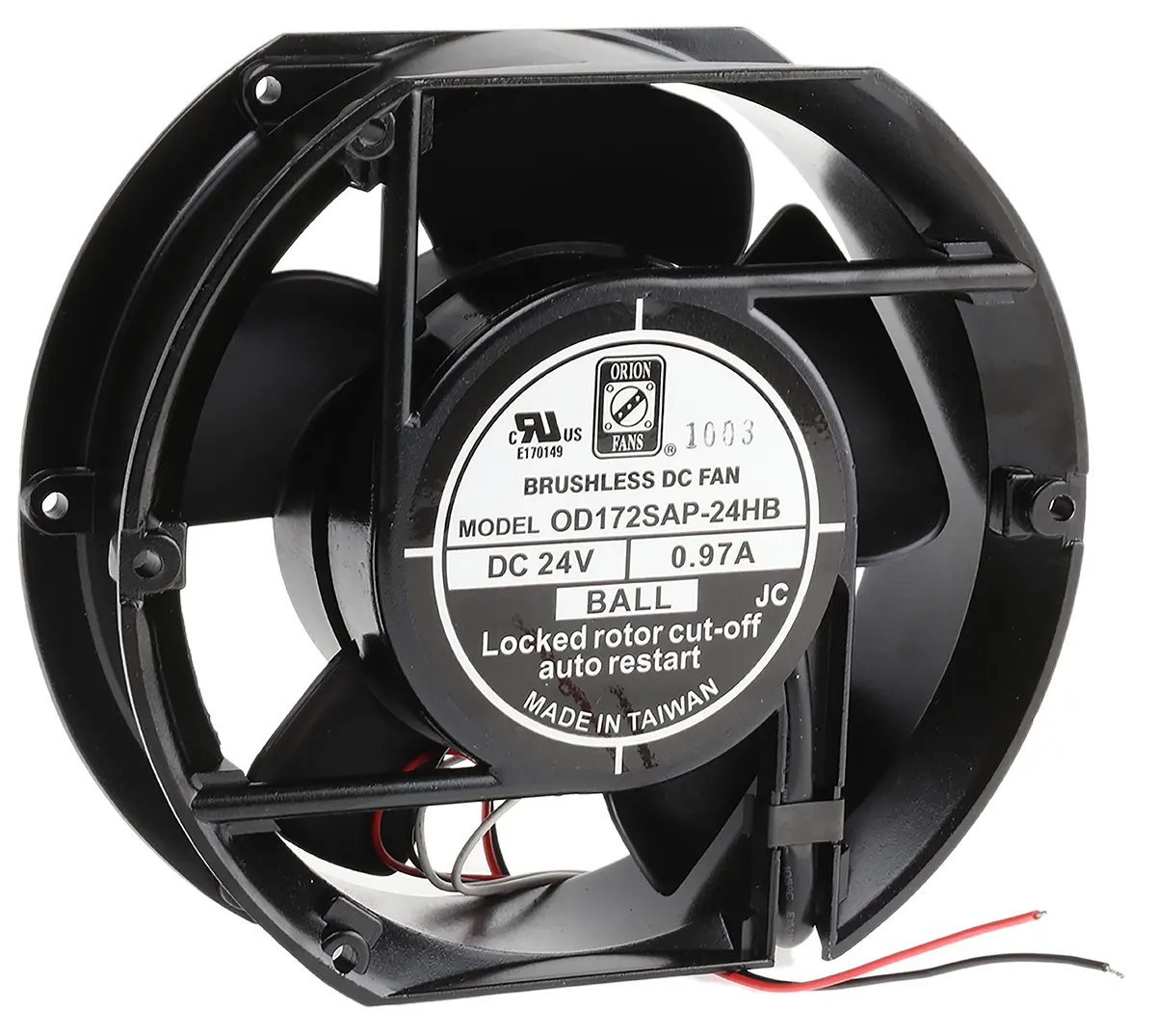 Produktfoto 1 von RS PRO DC-Axiallüfter, Kugellager, 24 V dc / 23.3W, 172 x 150mm, 3300U/min, 399.3m³/h