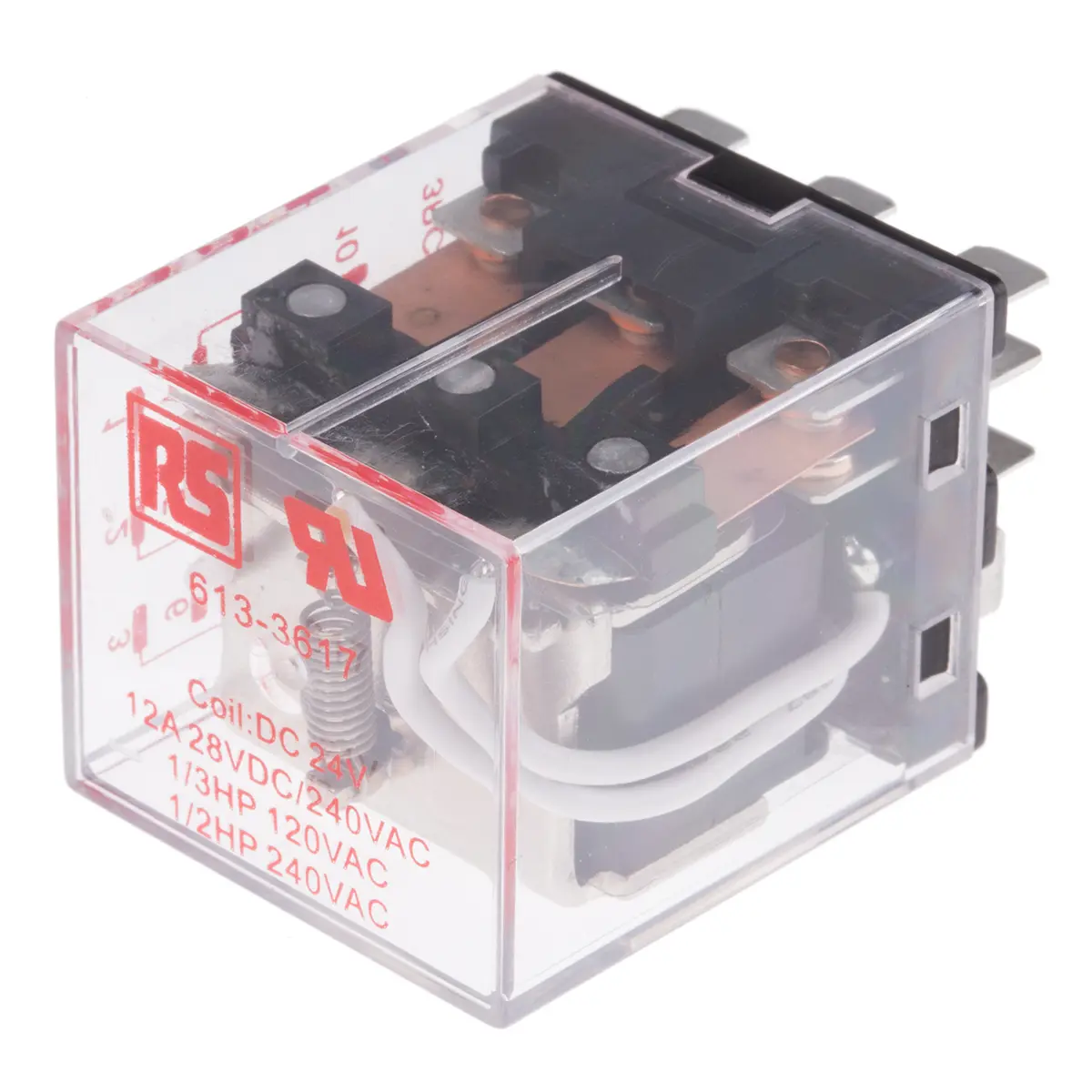 RS PRO Leistungsrelais 24V dc Spule Dreipoliger Umschalter Steckmontage 12A 400 Ω 1.5 W