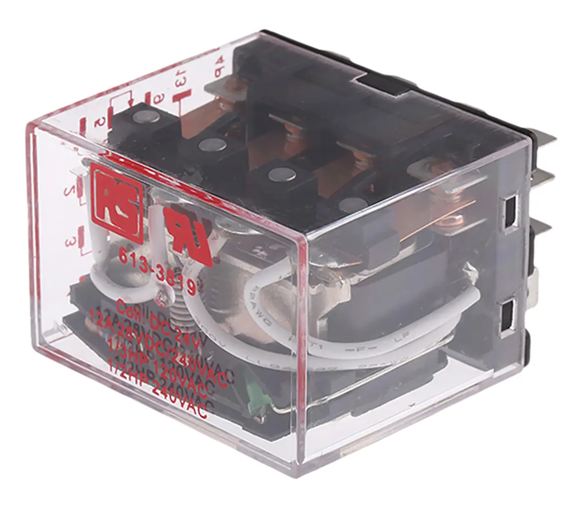 Produktfoto 1 von RS PRO 24V dc Spule 4-poliger Wechsler Steckrelais 12A 388Ω 1.5W Monostabiles Relais