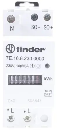Produktfoto 1 von Finder 7E Energiemessgerät Mechanisch 89 mm x 35 mm, 7-stellig / 1-phasig 2 Ausg. Impulsausgang