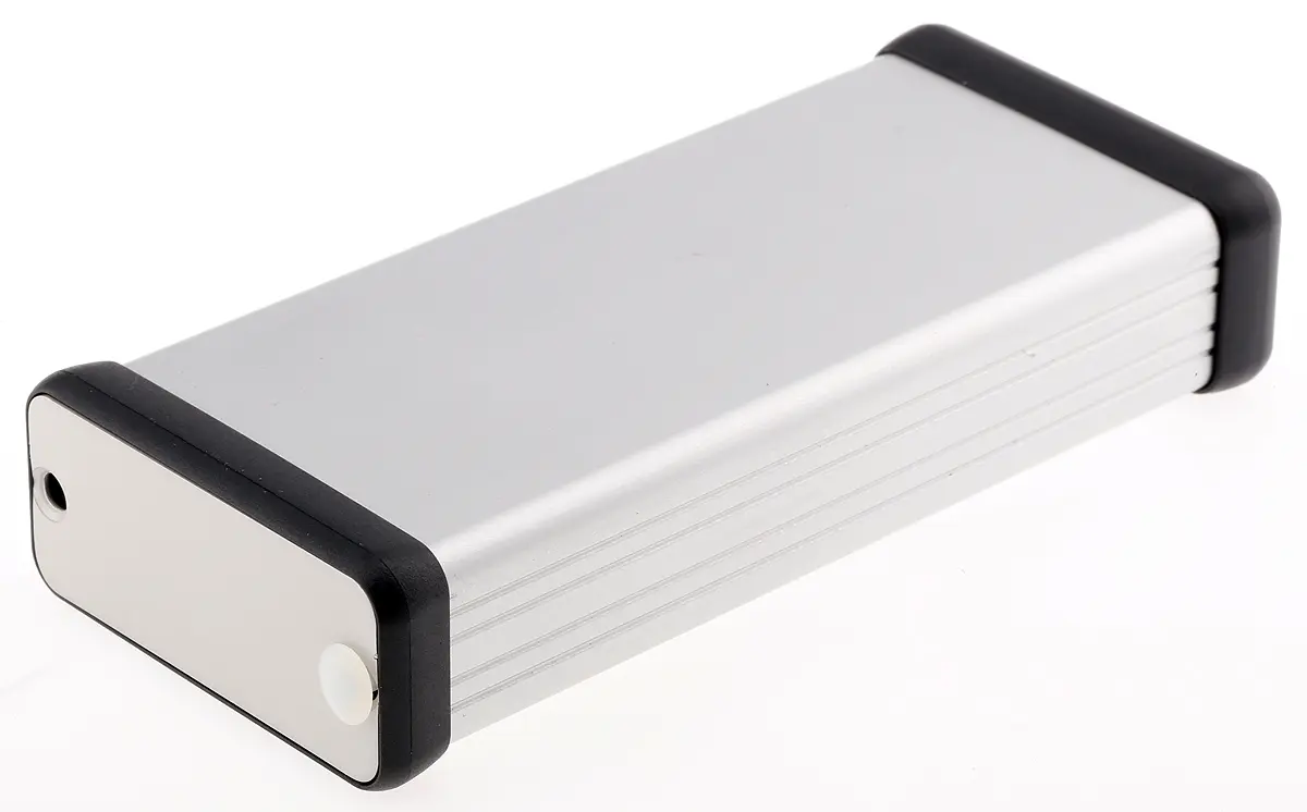 Produktfoto 1 von Hammond Serie 1455 Tragbares Gehäuse, Aluminium, 54 mm, 120 mm, H. 23 mm, Silber, IP54