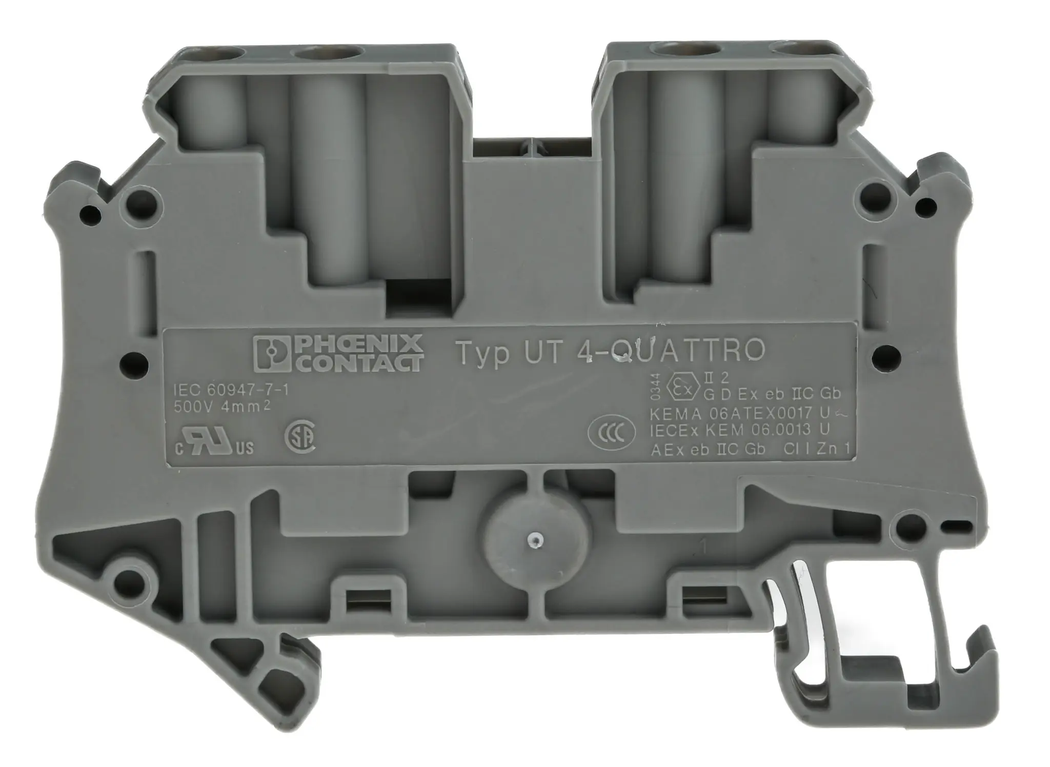 Produktfoto 1 von Phoenix Contact UT 4 - QUATTRO Anschlussklemmenblock für Durchkontaktierung 1 Grau, 0.14 to 6 mm², 500 V