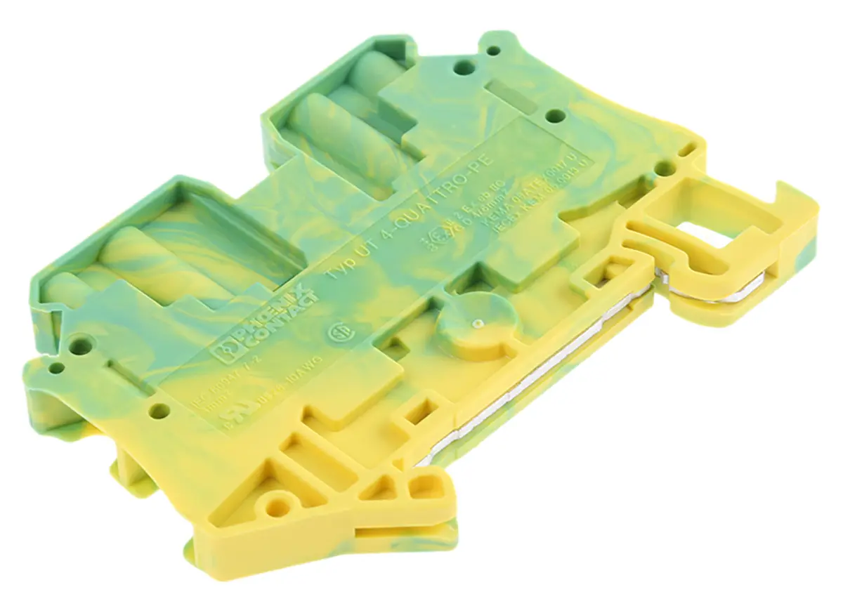 Produktfoto 1 von Phoenix Contact Schutzleiterklemme, UT 4-QUATTRO-PE, 4-polig, 10AWG, 26 AWG, 0.14mm², 6 mm² Schraubbefestigung, Grün,
