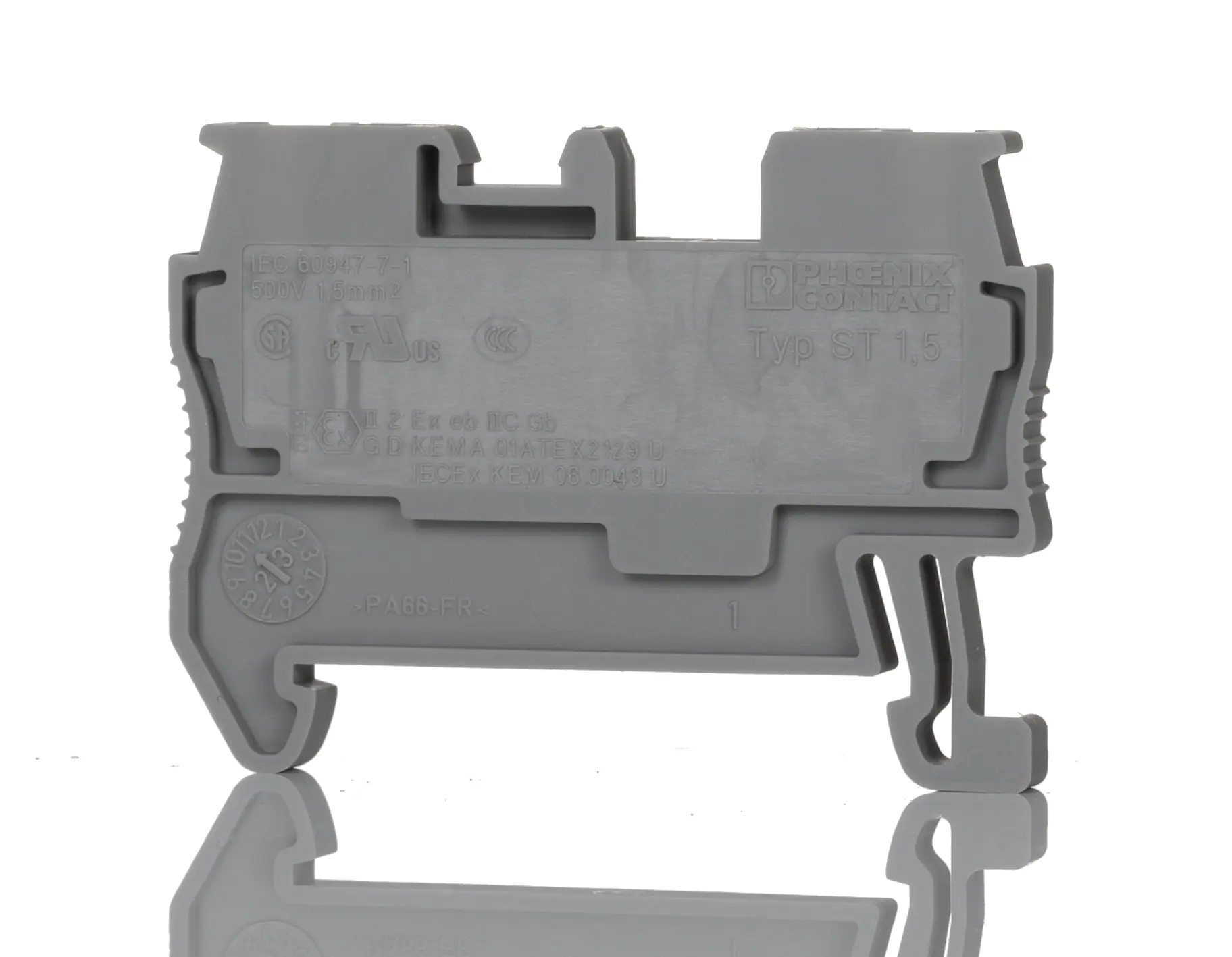 Produktfoto 1 von Phoenix Contact ST1.5 Anschlussklemmenblock für Durchkontaktierung 1 Grau, 0.08mm², 1.5 mm², 500V ZUGFEDER IECEx/ATEX