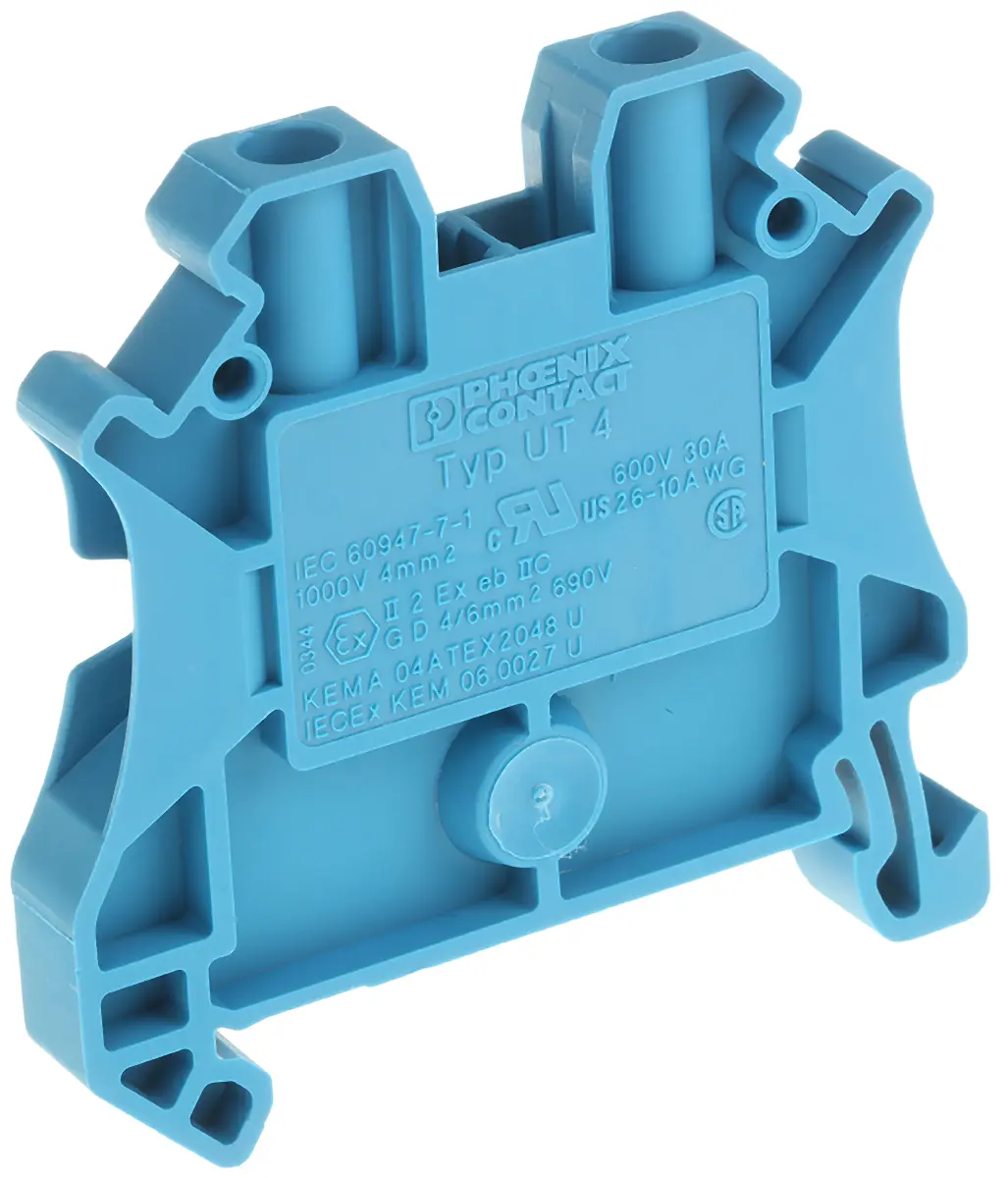 Produktfoto 1 von Phoenix Contact UT 4 BU Reihenklemme Einfach Blau, 0.14 → 4mm², 1 kV / 32A, Schraubanschluss