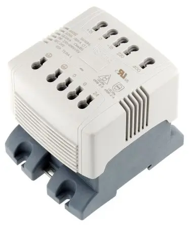 Produktfoto 1 von Legrand 63 VA DIN-Schienen-Trafo, Primär 230 to 400 V ac / Sekundär 24 V ac Direkt 1 Ausg., 95 mm x 101mm x 113 mm