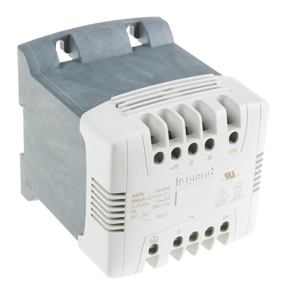 Produktfoto 1 von Legrand DIN-Schienen-Trafo, 250VA, Primär 215V ac / Sekundär 24V ac DIN-Hutschiene 1 Ausg., 106mm x 123mm x 115mm
