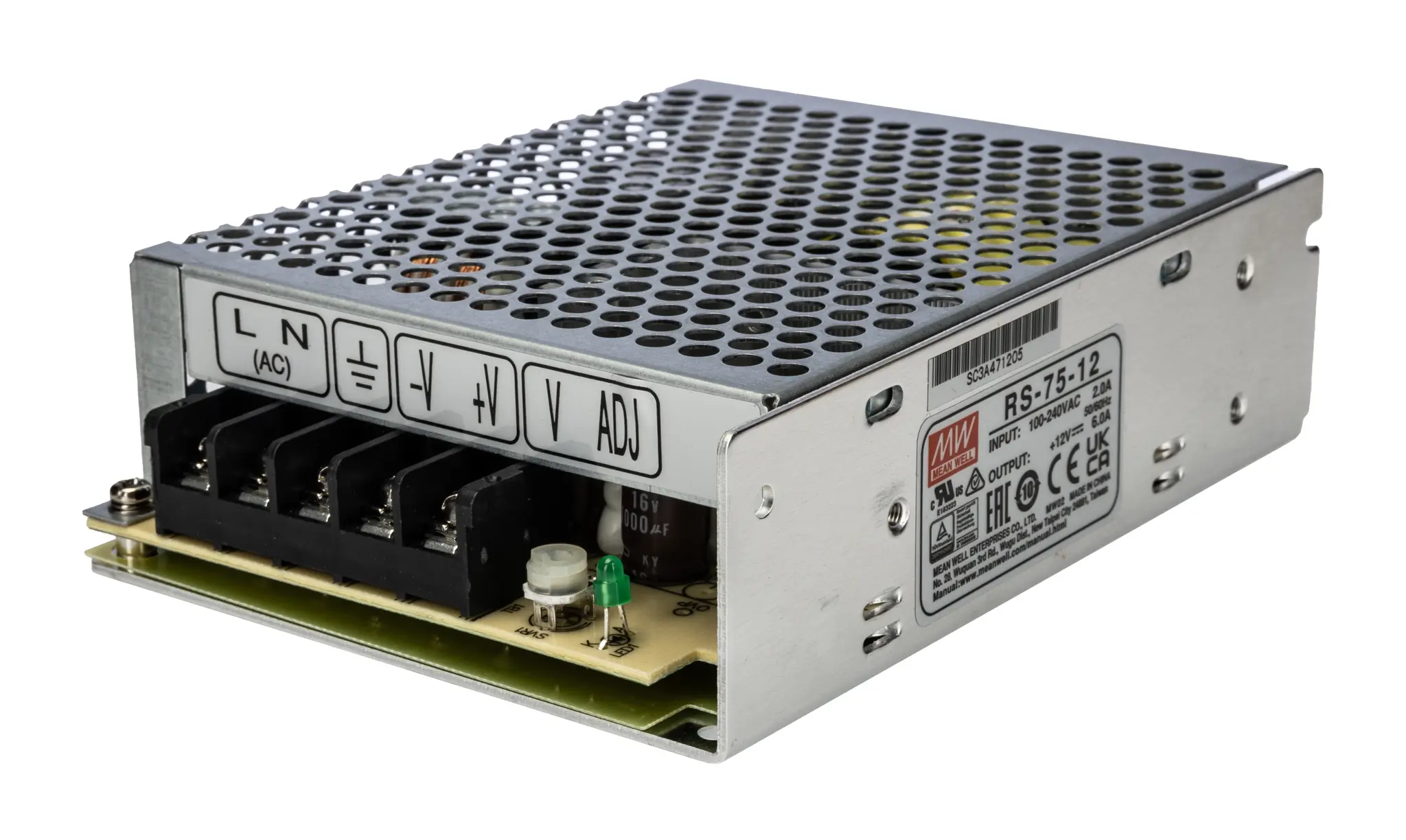 Produktfoto 1 von MEAN WELL RS-75 Schaltnetzteil 1 12V dc 72 W, Fahrgestell 370 V dc, 264V ac
