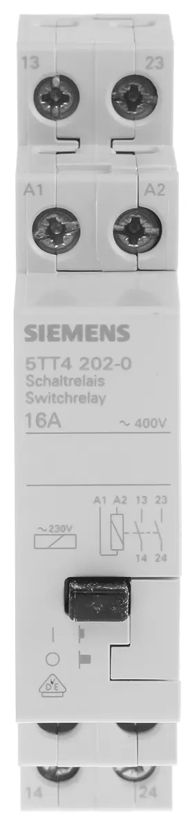 Produktfoto 1 von Siemens 5TT4 Leistungsrelais 230V ac Spule DPST DIN-Hutschiene 16A 3 W