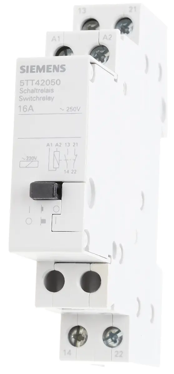 Produktfoto 1 von Siemens 5TT4 Leistungsrelais 230V ac Spule 1-poliger Umschalter DIN-Hutschiene 16A 3 W