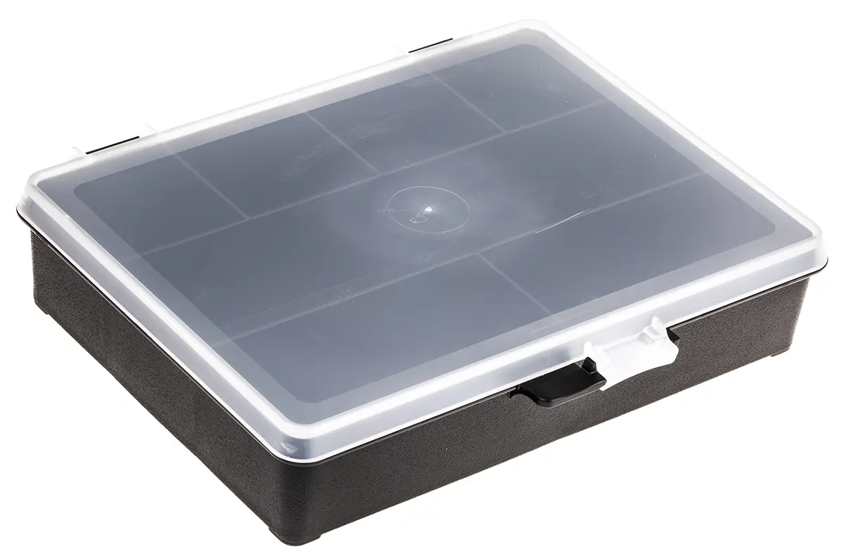 Produktfoto 1 von Raaco Kleinteilebox, Polypropylen Schwarz, 7 Fächer, 40 mm x 179 mm x 151 mm