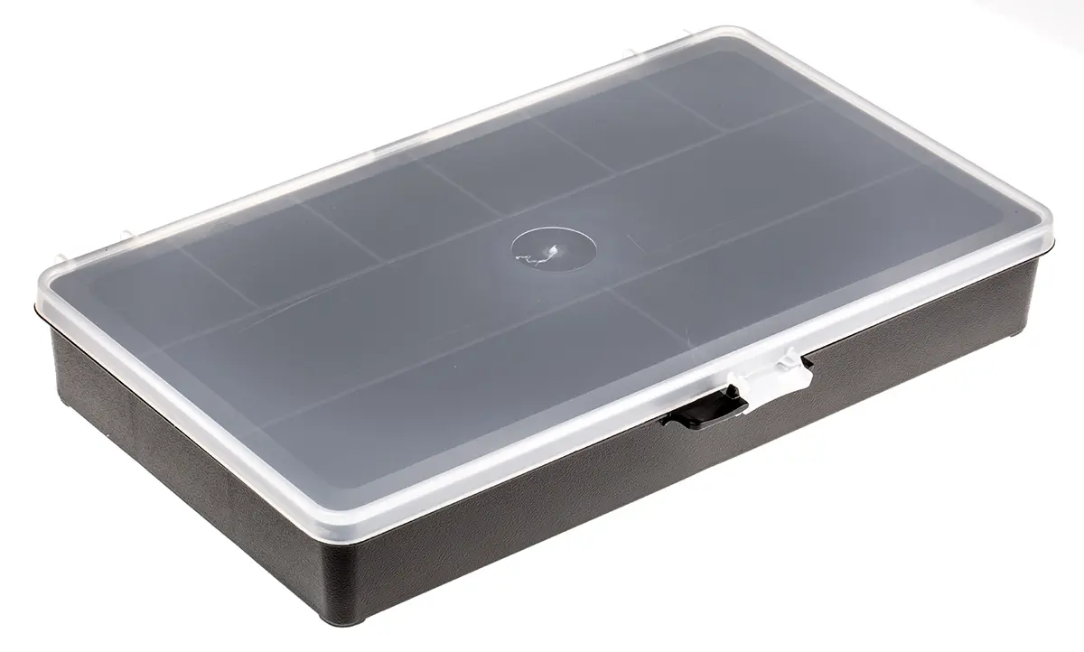 Produktfoto 1 von Raaco Kleinteilebox, Polypropylen Schwarz, 9 Fächer, 41 mm x 271 mm x 173 mm