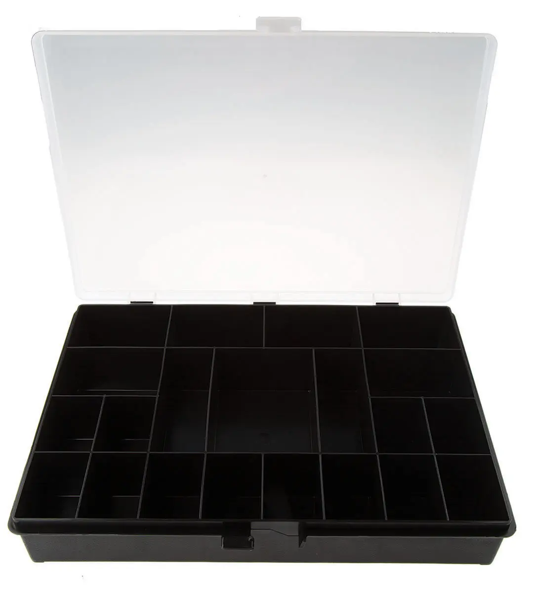 Produktfoto 1 von Raaco Kleinteilebox, Polypropylen Schwarz, 21 Fächer, 55 mm x 332 mm x 254 mm