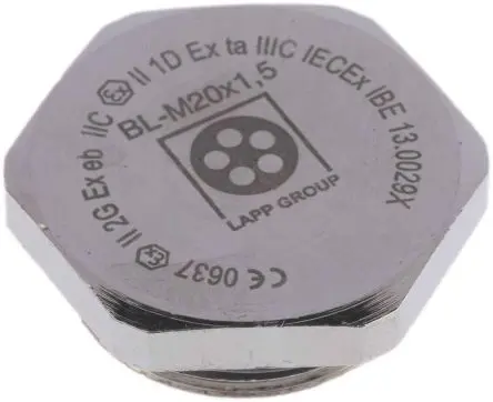 Produktfoto 1 von Lapp 5210 Blindstopfen M20, Messing vernickelt Mit Gewinde Ø 26.4 mm, IP68