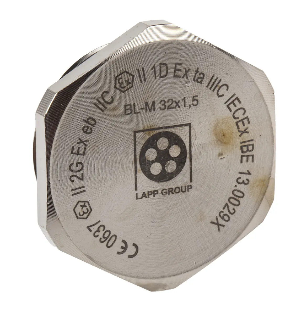 Produktfoto 1 von Lapp 5210 Blindstopfen M32, Messing vernickelt Mit Gewinde Ø 39.6 mm, IP68, Hellgrau