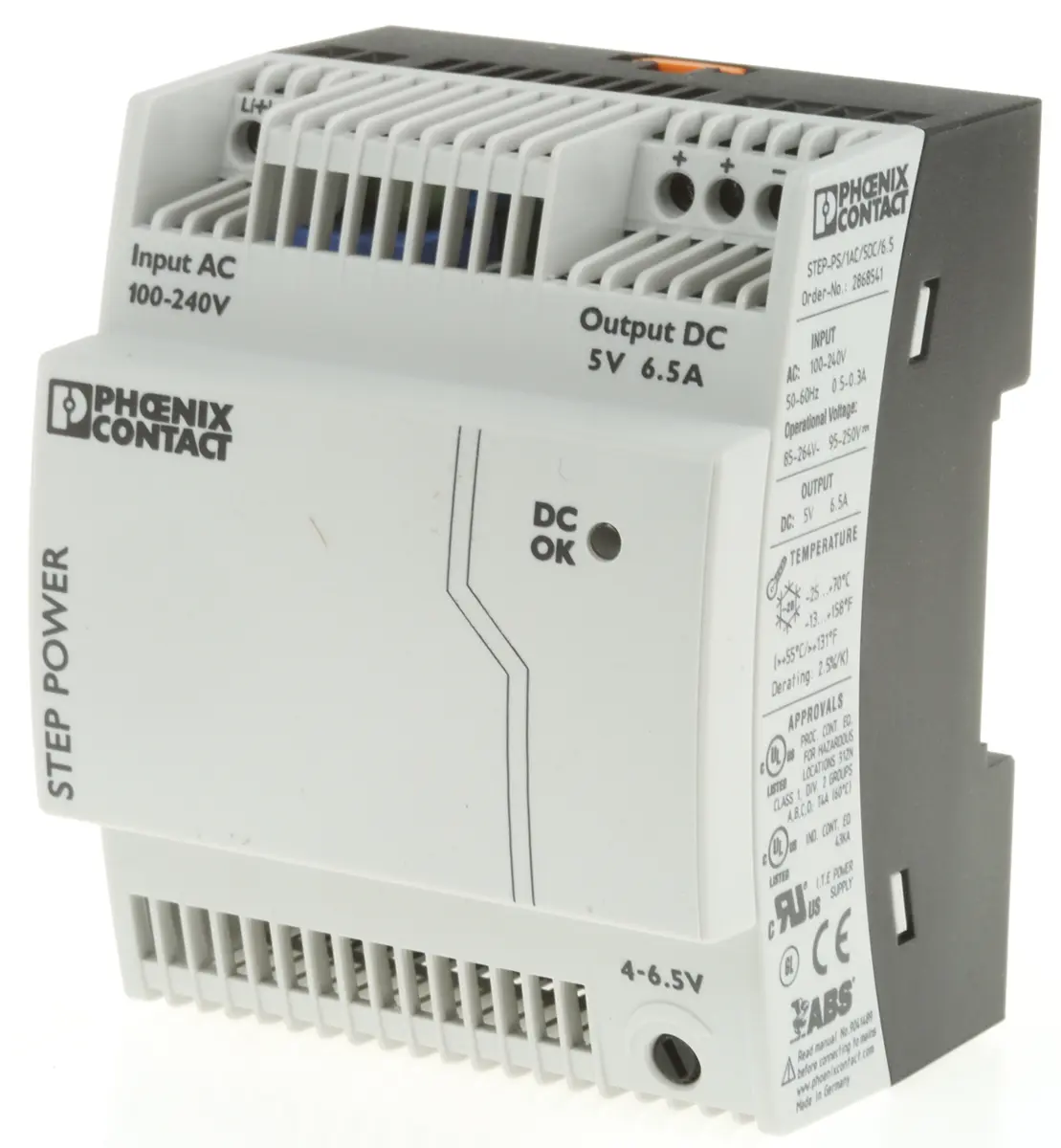 Produktfoto 1 von Phoenix Contact STEP POWER STEP-PS/ 1AC/ 5DC/6.5 DIN-Schienen Netzteil Getaktet 5V dc / 6.5A 32.5W 85 → 264V ac