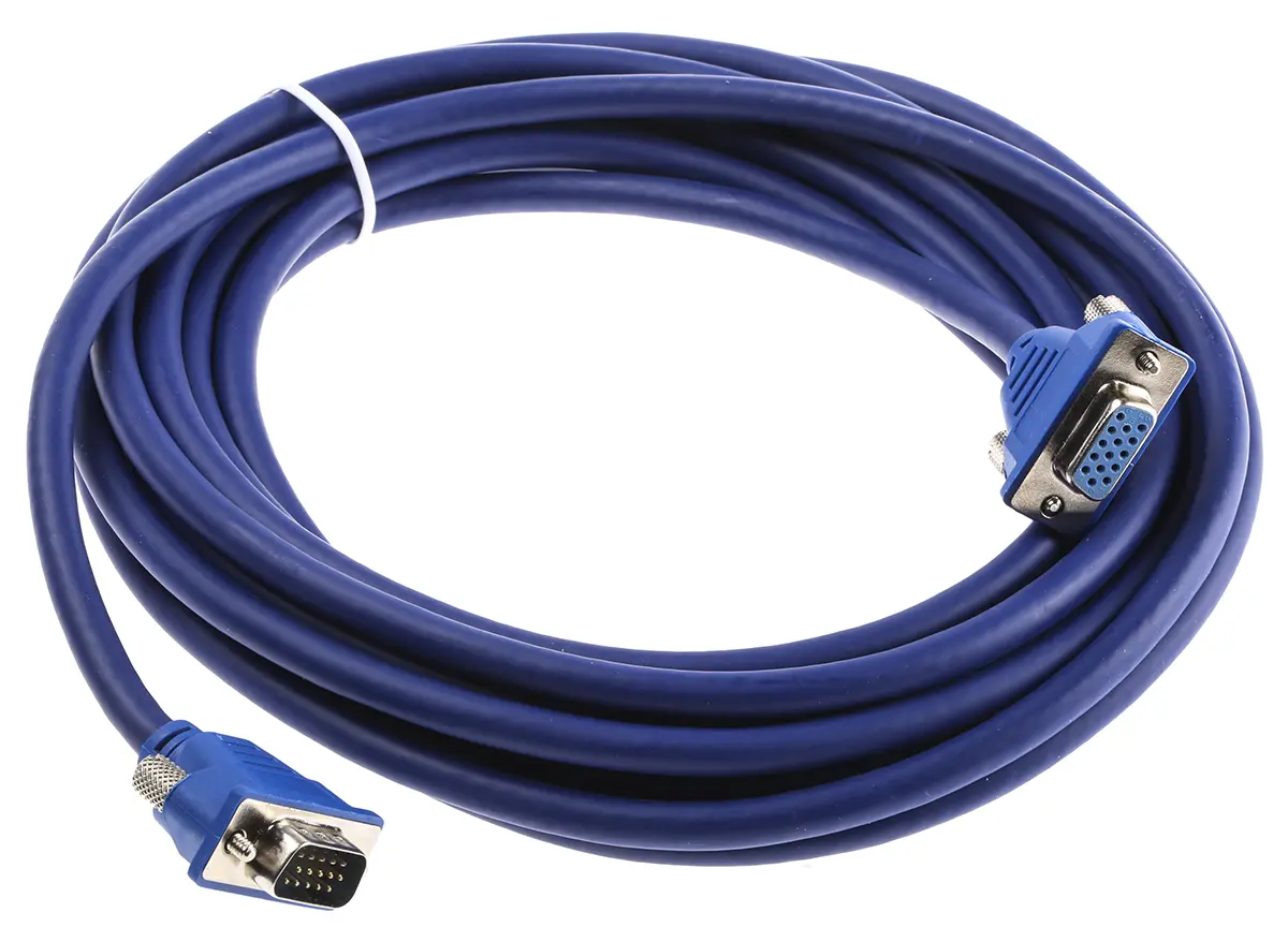 Produktfoto 1 von RS PRO LPVGAM VGA-Kabel A VGA / Stecker B VGA / Buchse, 5 m Flach Blau