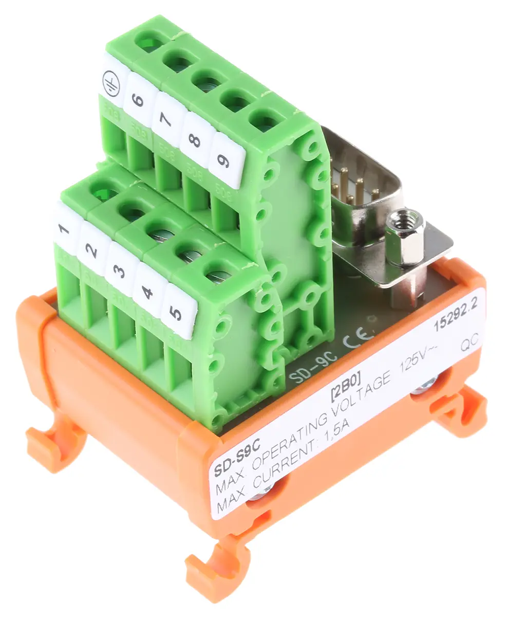 Produktfoto 1 von RS PRO Schnittstellenmodul D-SUB, Stecker, 9-polig, 125 V ac/dc, DIN-Hutschiene 1.5A