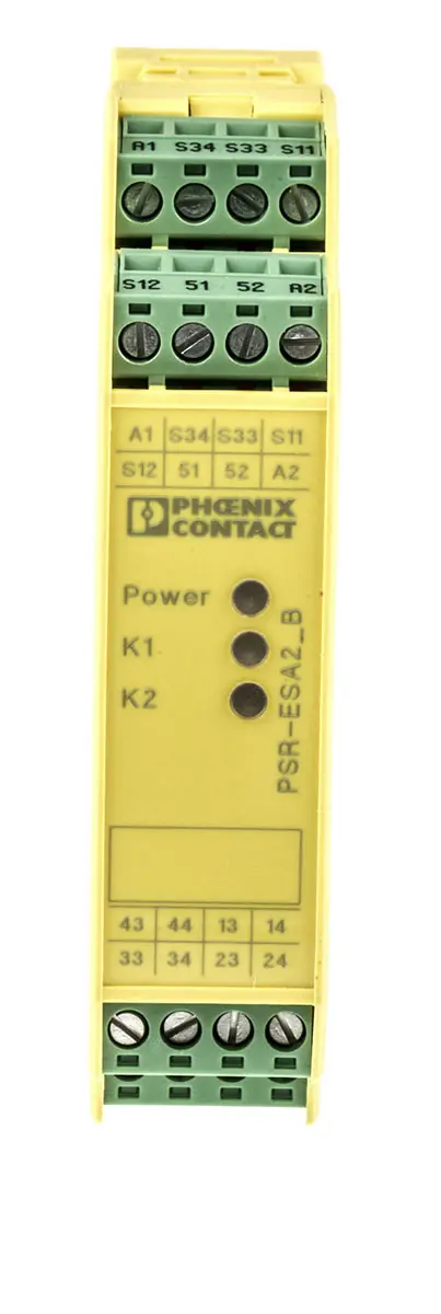 Produktfoto 1 von Phoenix Contact PSR-ESA Sicherheitsrelais, 24V ac/dc, 1-Kanal, 4 Sicherheitskontakte Not-Aus, 1 Hilfsschalter, 1 ISO