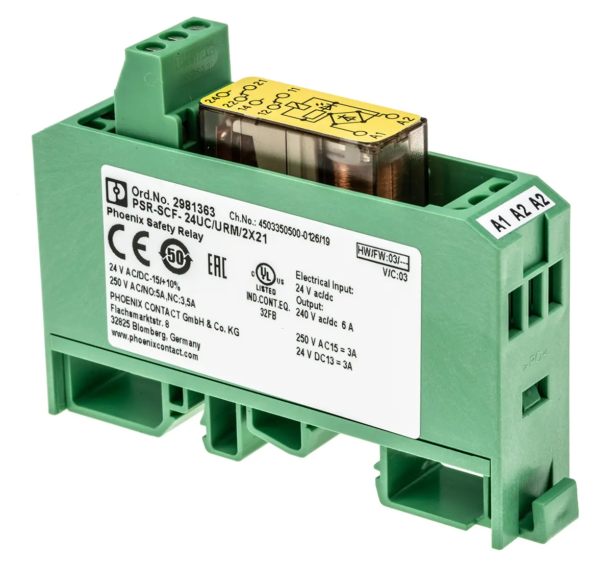 Produktfoto 1 von Phoenix Contact DIN-Hutschiene PSR-SCF- 24UC/URM/2X21 Zwangsgeführte Relais, Spule 24V dc / 0.72 W, 2-polig / 6A,