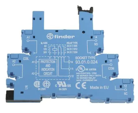 Produktfoto 1 von Finder Relaissockel zur Verwendung mit 34,51 93, 5 -Kontakt, DIN-Hutschiene, 250V ac
