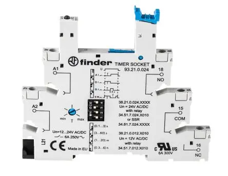 Produktfoto 1 von Finder Relaissockel zur Verwendung mit Relais, Serie 34,51 93, 5 -Kontakt, DIN-Hutschiene, 12V ac/dc