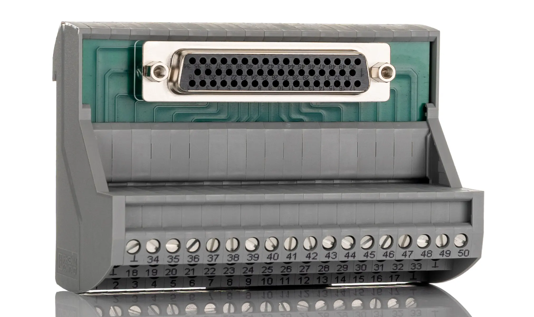 Produktfoto 1 von Phoenix Contact Schnittstellenmodul D-SUB, Buchse, 50-polig, 60 V dc, DIN-Hutschiene 2A