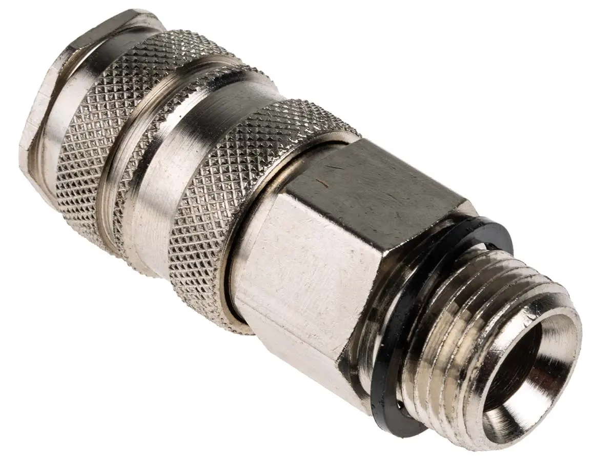 Produktfoto 1 von RS PRO Pneumatische Schnellsteckkupplung Messing, Stahl Stecker, G, Einzel-Absperrung (eine Seite mit Ventil)