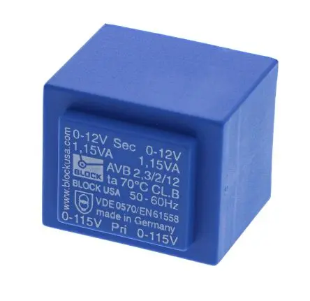 Produktfoto 1 von Block Printtrafo, Trafo 115 V ac, 230 V ac / 12 V ac 2 Ausg. 2.3 VA 32.3 mm x 27.3mm x 34 mm 0.11 kg Stift