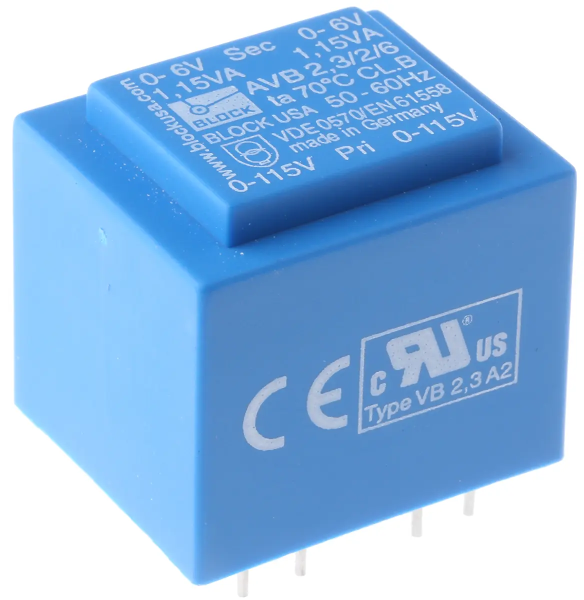 Block Printtrafo, Trafo 115 V ac, 230 V ac / 6 V ac 2  Ausg. 2.3 VA 32.3 mm x 27.3 mm x 34 mm 0.11 kg Stift
