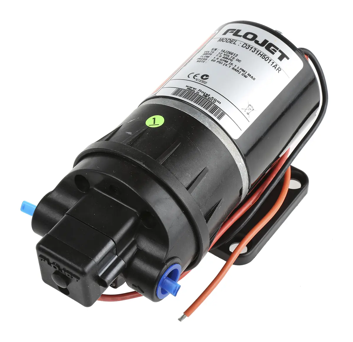 Produktfoto 1 von Xylem Flojet D3131 Membran Hydropumpen, 12 VDC, Elektrisch, 30m, bis 5.3l/min, max. 4,2 bar NPT3/8, NPT3/8, IP44