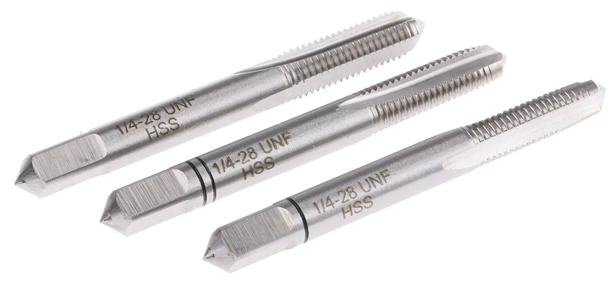 Produktfoto 1 von RS PRO Gewindebohrer HSS Hand, UNF Gerade Nut, Rechtsgewinde, 1-teilig 1/4 To 28UNF