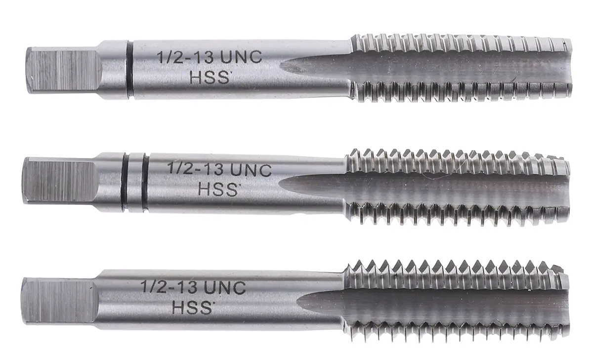 Produktfoto 1 von RS PRO Gewindebohrer HSS Hand, UNC Gerade Nut, Rechtsgewinde, 3-teilig 1/2 To 13UNC