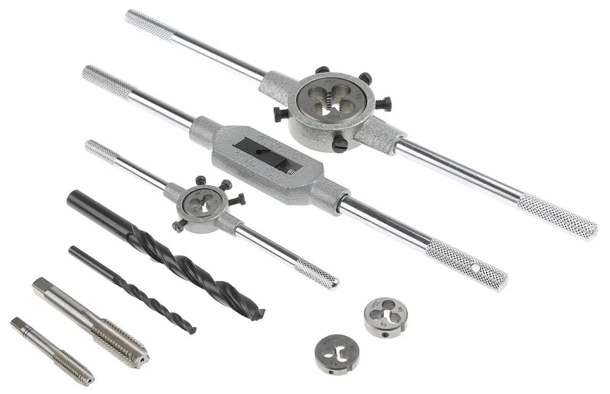 Produktfoto 1 von RS PRO Gewindebohrer-Satz HSS Hand, Metrisch Gerade Nut, Rechtsgewinde, 44-teilig M3 To M12