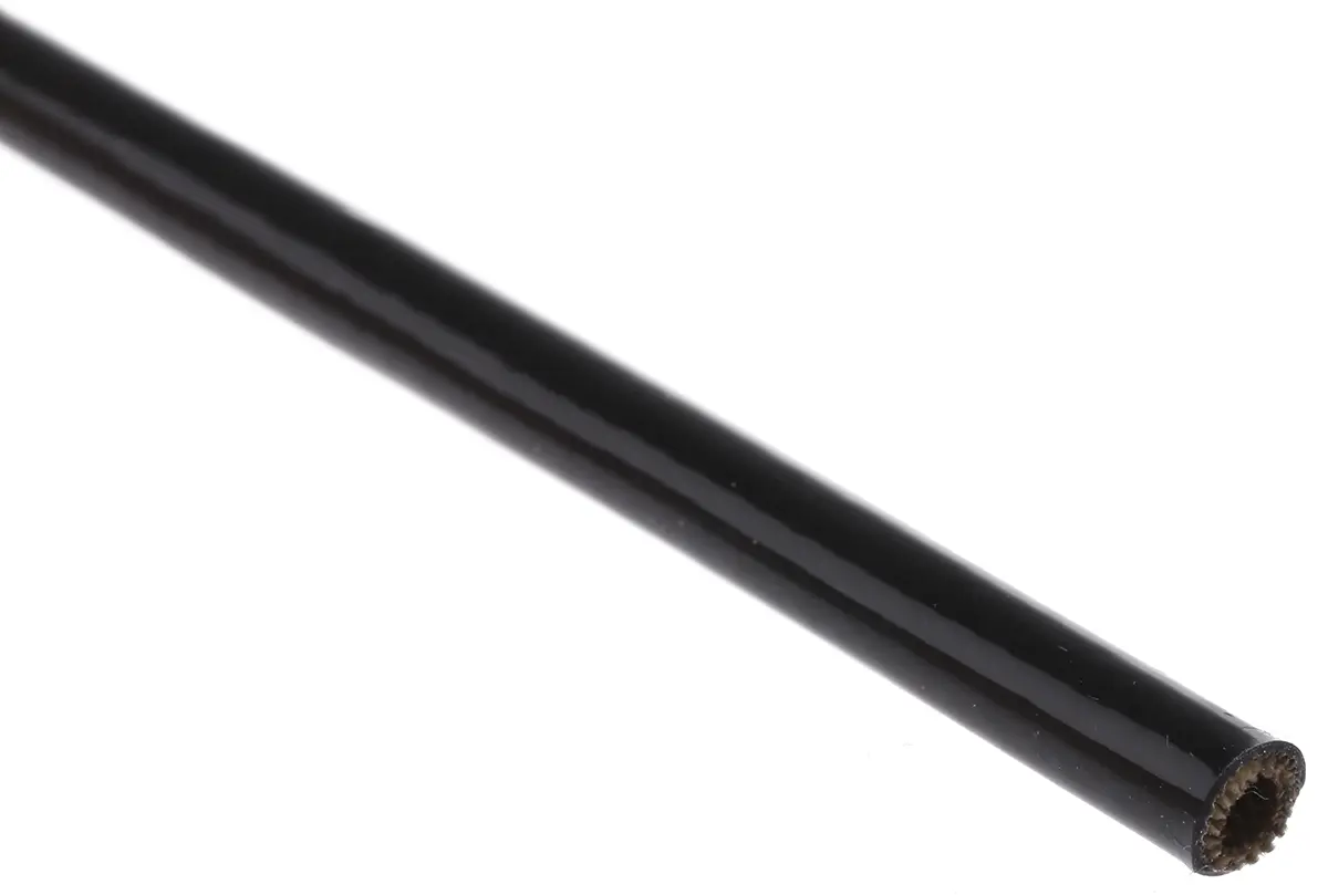 Produktfoto 1 von RS PRO Kabelschlauch Schwarz Silikongummi Glas für Kabel-Ø 4mm bis 6.4mm, Länge 1m Umflochten Dehnbar