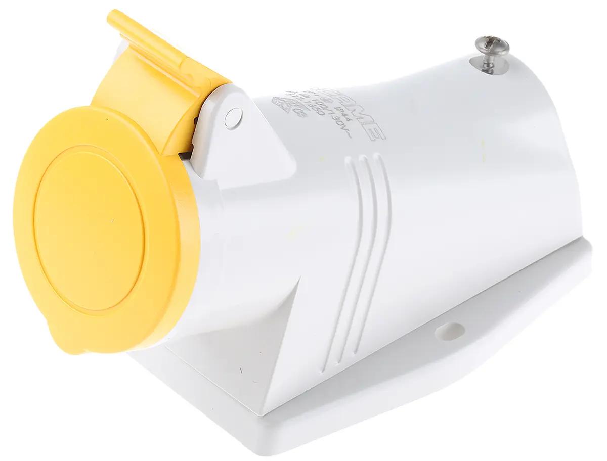 Produktfoto 1 von Scame OPTIMA-BASE Leistungssteckverbinder Gelb, 110V 2P+PE / 16A, Wand IP44