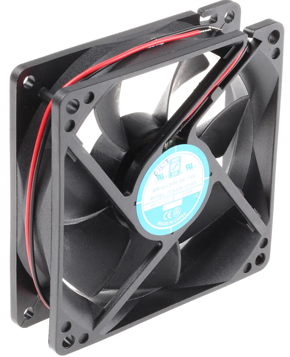 Produktfoto 1 von RS PRO DC-Axiallüfter, Gleitlager, 12 V dc / 2.9W, 92.5 x 92.5 x 25mm, 2900U/min, 88.3m³/h